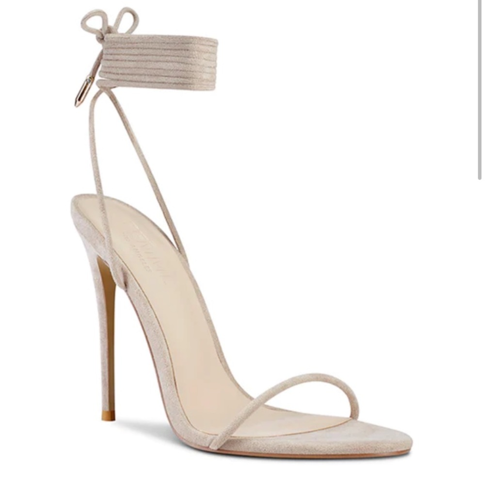 The Barely There vegan suede wraparound heels